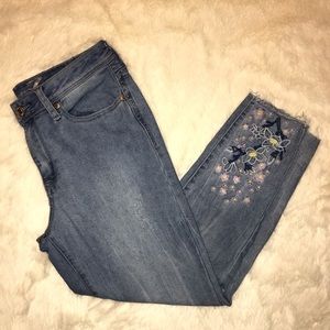Seven Ankle Skinny Jeans with Floral Embroidery